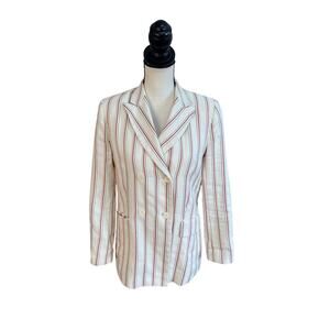 Sandro Paris Striped Linen Cotton Double Breasted Blazer FR 40 US 8